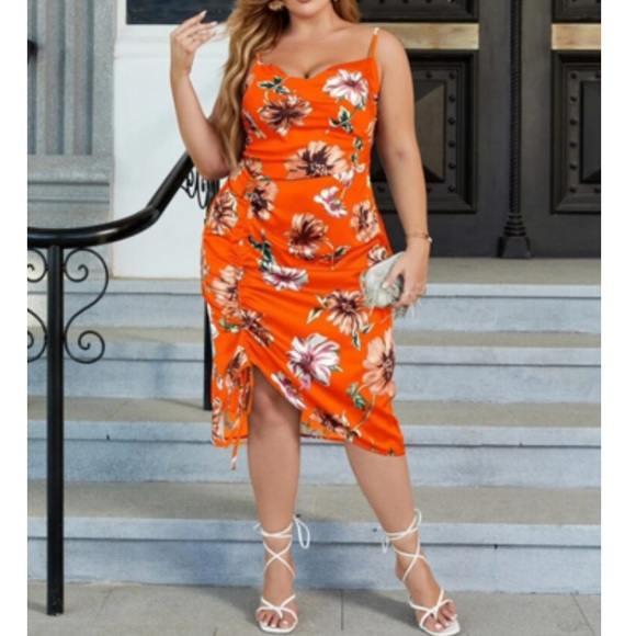 Plus size luxe floral print drawstring side cami dress - Picture 12 of 15